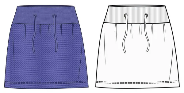 Skirtファッションフラットテンプレート 女の子のスカートファッション図面テンプレート 非常にパーイニットスカート ラウンジウェアセットファッションフラットテンプレート — ストックベクタ
