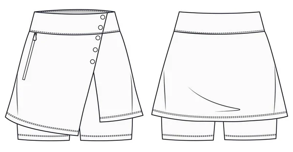 Dziewczyny Sport Spódnica Moda Płaski Rysunek Szablon Zestaw Projektowania Odzieży — Wektor stockowy