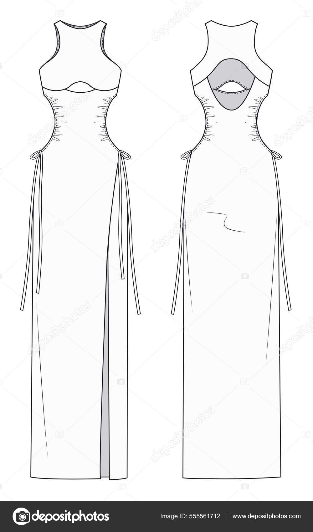 Plantilla Dibujo Técnico Vestido Largo Para Mujer Muchachas Sin