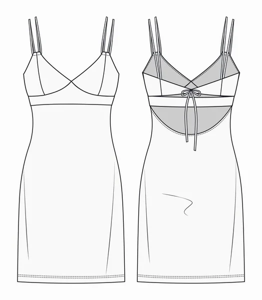 Women Bustier Mini Dress Flat Sketch Vector Illustration Girl Strappy — Stock Vector