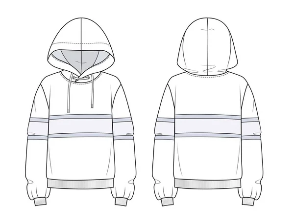 Hoodie Fashion Flat Sketch Template Women Sweatshirt Design Fashion Flat — стоковый вектор