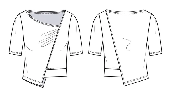 Donne Asimmetriche Top Moda Modello Piatto Ragazze Crop Shirt Modello — Vettoriale Stock