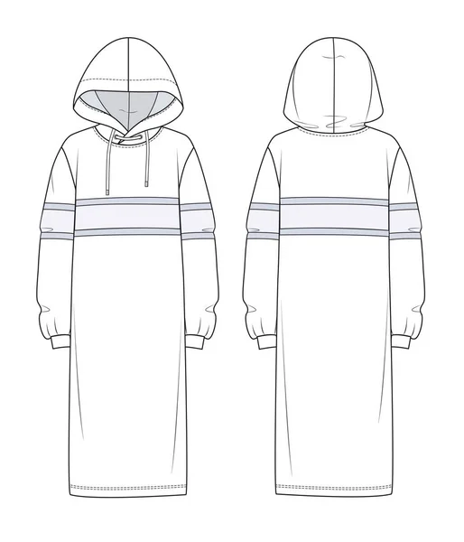 Hoodie Dress Fashion Flat Sketch Template Long Sleeves Rib Cuff — Stock Vector