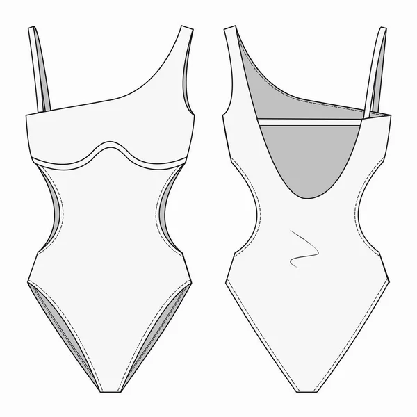 Mulheres Swimsuit Moda Modelo Desenho Técnico Swimwear Modelo Moda Plana — Vetor de Stock