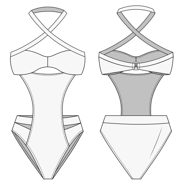 Swimwear Fashion Flat Template Swimsuit Fashion Technical Drawing Template Sportswear — Vetor de Stock