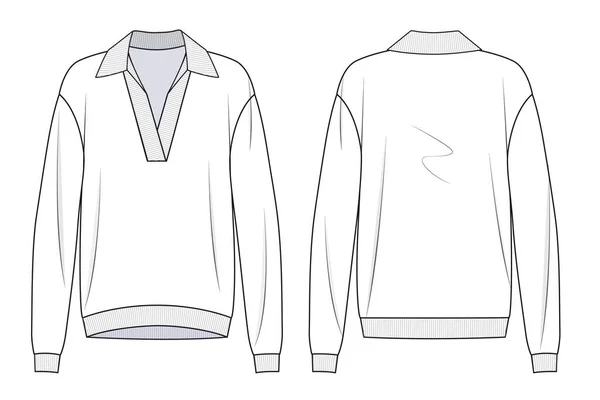Unisex Jumper Fashion Flat Sketch Template Sweater Design Long Sleeve — Stockvektor
