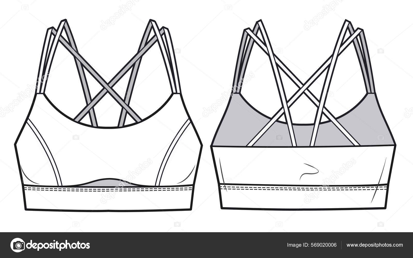 Girl's Sport Bra Fashion Flat Sketch Template Women's Active Wear