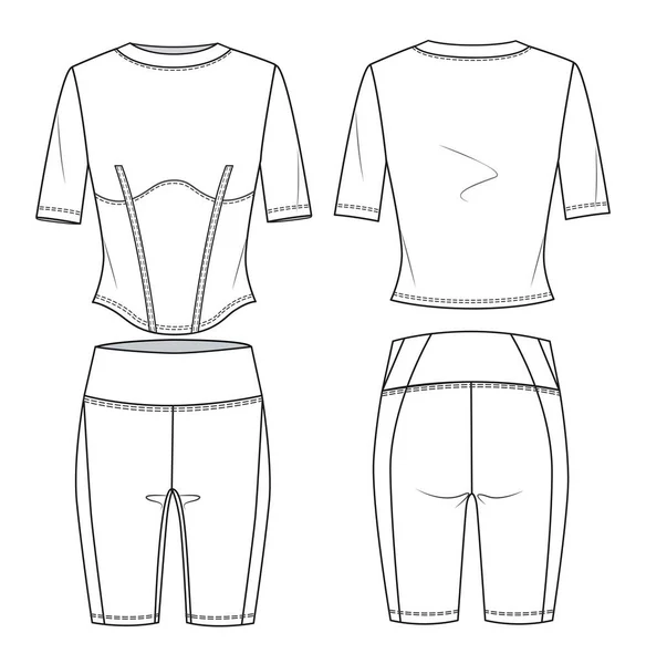 Girl Short Legging Shirt Fashion Flat Sketch Template Women Active — Stockvector