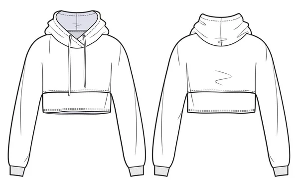 Modèle Croquis Plat Conception Sweat Capuche Recadré Pour Fille Sweat — Image vectorielle