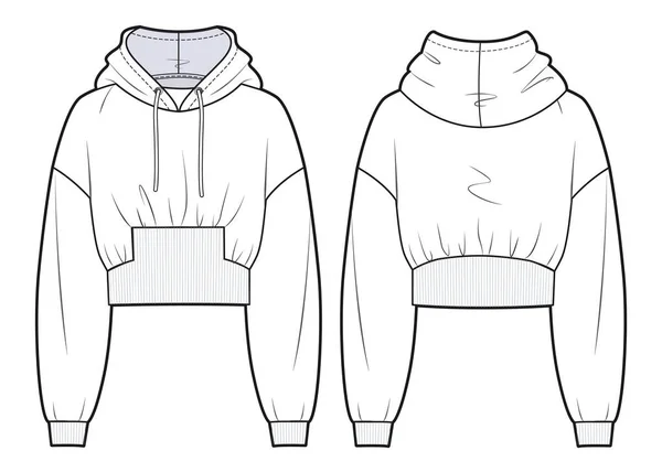 Gadis Itu Dipotong Sweatshirt Desain Model Datar Templat Sketsa Hasil - Stok Vektor