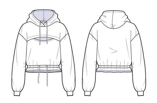 Sweat Capuche Surdimensionné Manches Longues Modèle Dessin Technique Sweat Shirt — Image vectorielle