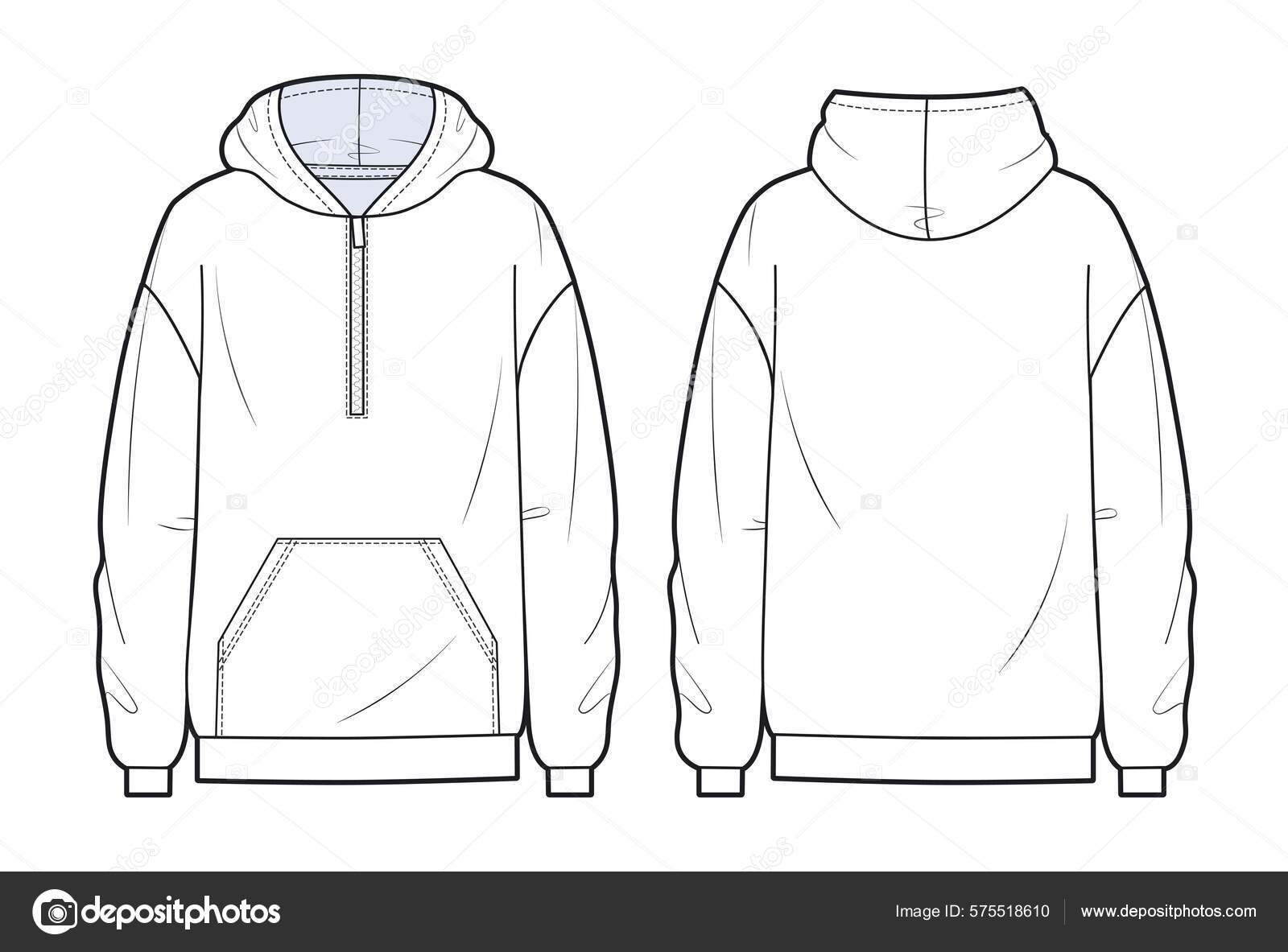 Oversize Hoodie Fashion Flat Technical Sketch Template Boys Zip Front ...