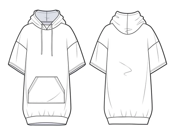 Flickans Långa Sweatshirt Design Mode Platt Skiss Mall Oversize Hoodie — Stock vektor