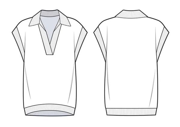 Unisex Polo Sweater Vest Μόδα Επίπεδη Τεχνική Σχέδιο Πρότυπο Μεγέθη — Διανυσματικό Αρχείο