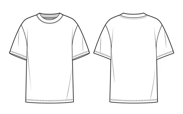 Aşırı Formda Tişört Düz Teknikli Çizim Şablonu Unisex Shirt Moda — Stok Vektör