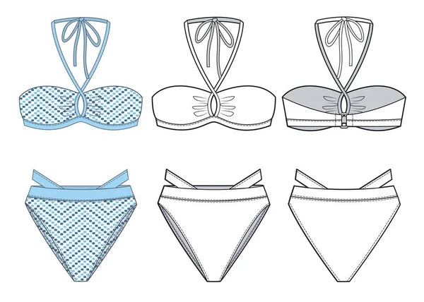 Moda Menina Swimsuit Modelo Desenho Técnico Design Moda Roupa Banho — Vetor de Stock