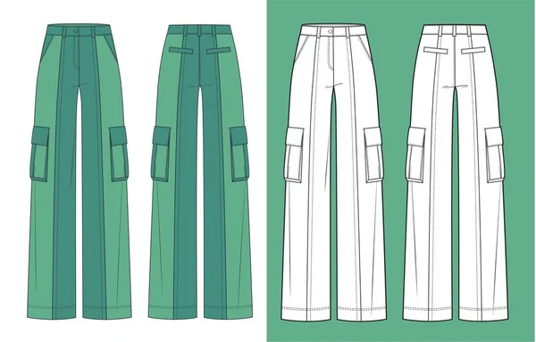 Pantalones Carga Unisex Diseño Moda Maqueta Cad Pantalones Carga Plantilla — Vector de stock