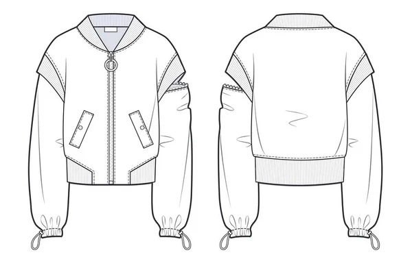 Unisex Transformer Bomber Jacket Fashion Flat Technical Drawing Template Girl — Image vectorielle