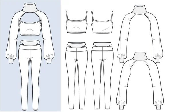Дівчата Легінси Обрізані Светри Танк Топ Дизайн Моди Плоский Ескіз — стоковий вектор