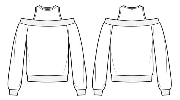 Girl Sweartshirt Fashion Flat Drawing Template Cutouts Sweatshirt Fashion Desidn — Stockvektor