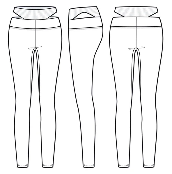 Girl Leggings Pants Fashion Flat Sketch Template Women Cutout Leggings — Vetor de Stock