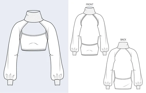 Girl Cropped Sweatshirt Tank Top Design Fashion Flat Sketch Template — Stockvektor