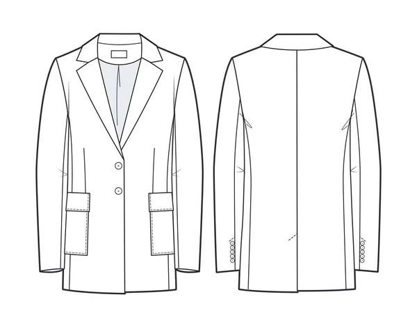 Classic Jacket Technical Fashion Illustration Single Breasted Oversized Jacket Fashion — Stock Vector