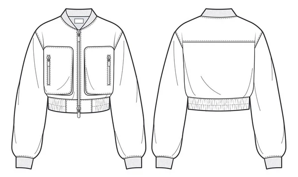 Unisex Zip Bomber Jacket Fashion Flat Technical Drawing Template Oversize — Archivo Imágenes Vectoriales