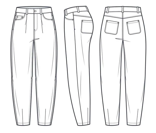 Slouchy Jeans Denim Pants Fashion Flat Technical Drawing Template Balloon — Vetor de Stock