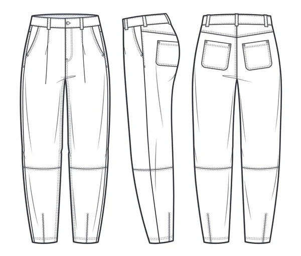 Lether Slouchy Pants Fashion Flat Technical Drawing Template Balloon Jeans — 图库矢量图片