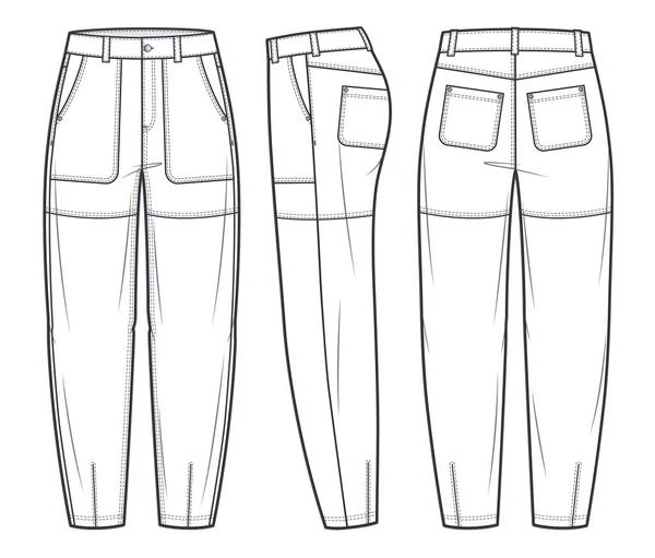 Lether Slouchy Pants Fashion Flat Technical Drawing Template Jeans Denim — Vetor de Stock