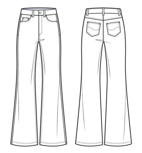 Unisex Jeans Flared Bottom Denim Pants Technical Fashion Illustration Jeans — Stock vektor