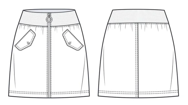 Mini Skirt Technical Fashion Illustration Denim Skirt Fashion Flat Sketch — Stockový vektor