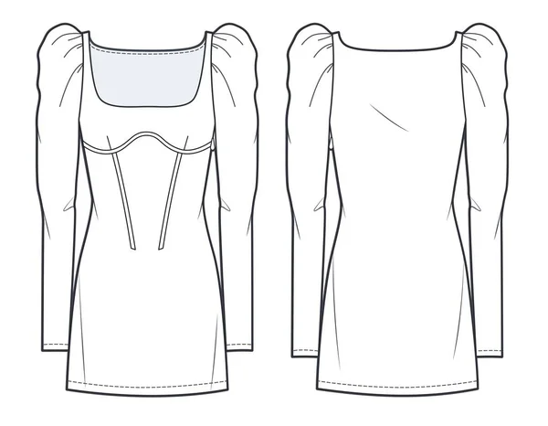 Women Mini Dress Fashion Flat Technical Drawing Template Mini Dress — Stok Vektör