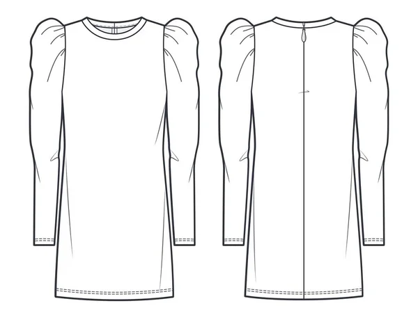 Women Mini Dress Fashion Flat Technical Drawing Template Mini Dress — Stok Vektör