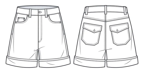 Short Pants Technical Fashion Illustration High Waisted Denim Shorts Fashion — Image vectorielle