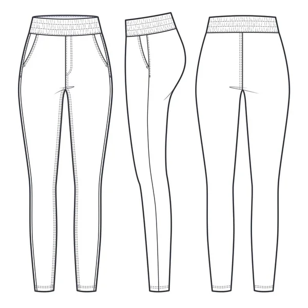 Δερμάτινα Κολάν Παντελόνια Τεχνική Απεικόνιση Μόδας Skinny Jeans Pants Fashion — Διανυσματικό Αρχείο