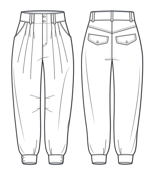 Slouchy Pants Fashion Flat Technical Drawing Template Jeans Denim Pants — Vector de stock