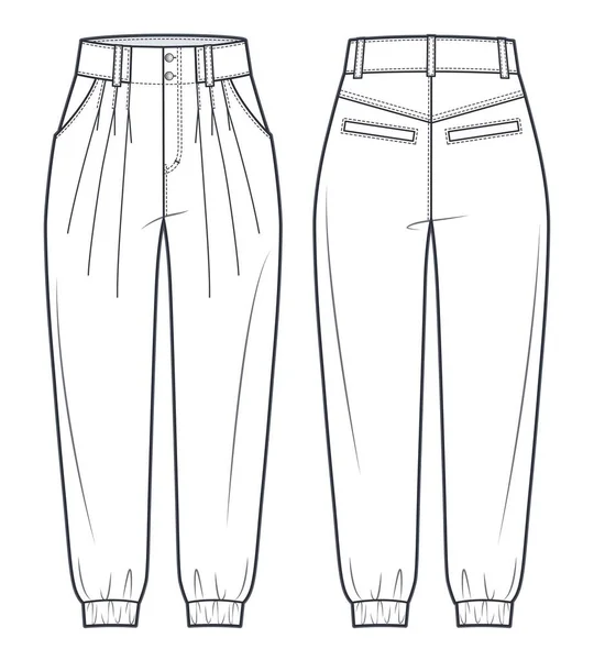 Jogger Pants Fashion Flat Technical Drawing Template Jeans Denim Pants — Vector de stock