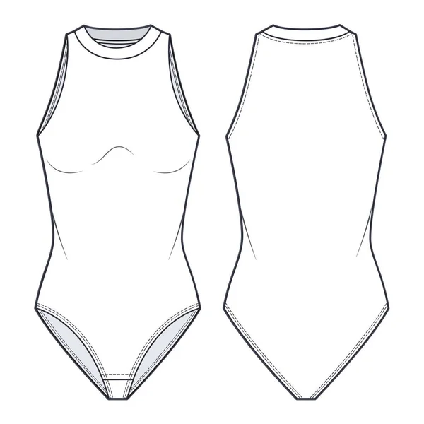 Body Fashion Flat Technical Drawing Template Girls Bodysuit Template Sleeveless — Stockvektor