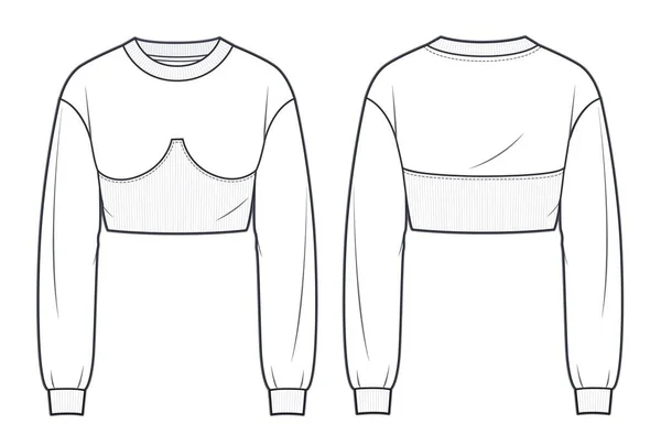 Women Crop Sweatshirt Fashion Tehnical Drawing Template Sweatshirt Template Front — Stock vektor