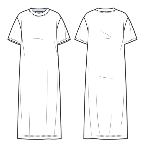 Women Midi Sweat Dress Technical Fashion Illustration Tee Dress Fashion — Stok Vektör