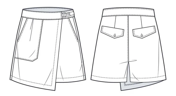 Шорты Штаны Юбка Высокие Рубашки Юбка Модная Плоская Вид Спереди — стоковый вектор