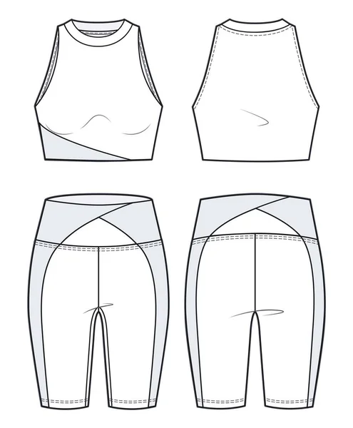Girl Sports Bra Cycling Shorts Fashion Flat Sketch Template Women — Archivo Imágenes Vectoriales