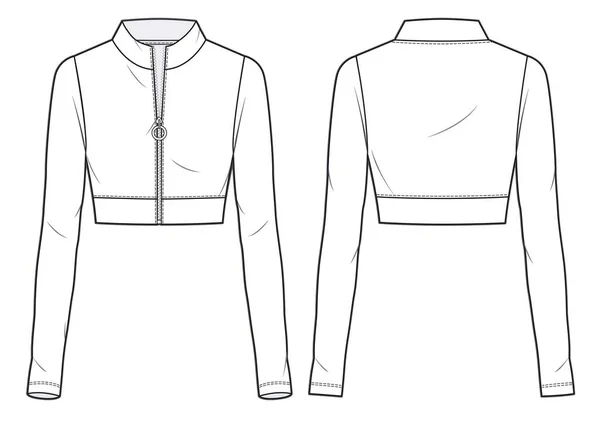 Women Sweatshirt Fashion Flat Technical Drawing Template Zip Cropped Sweatshirt — Wektor stockowy