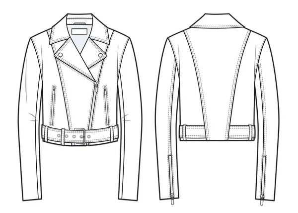 Unisex Biker Jacket Fashion Flat Technical Drawing Template Leather Belted — Wektor stockowy
