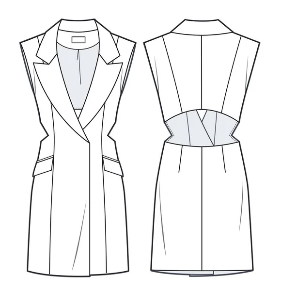 Women Cutouts Jacket Dress Technical Fashion Illustration Girl Mini Dress — Stok Vektör