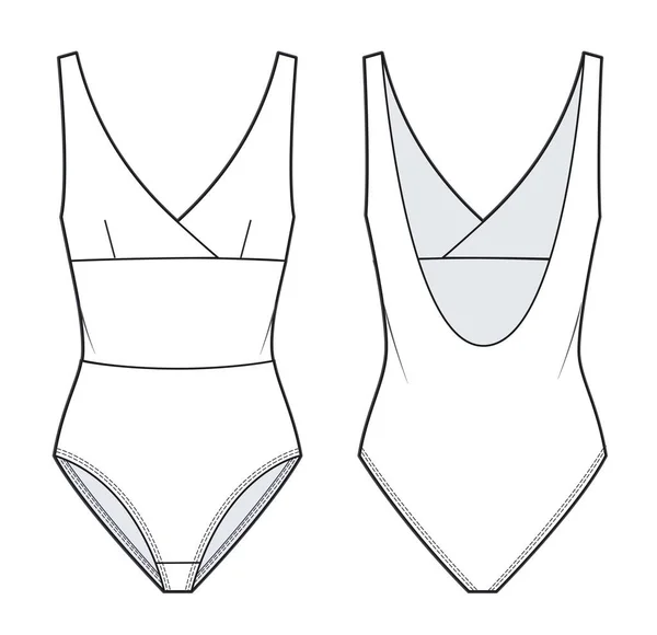 Women Bodysuit Fashion Technical Drawing Template Swimsuit Technical Fashion Illustration — Vetor de Stock
