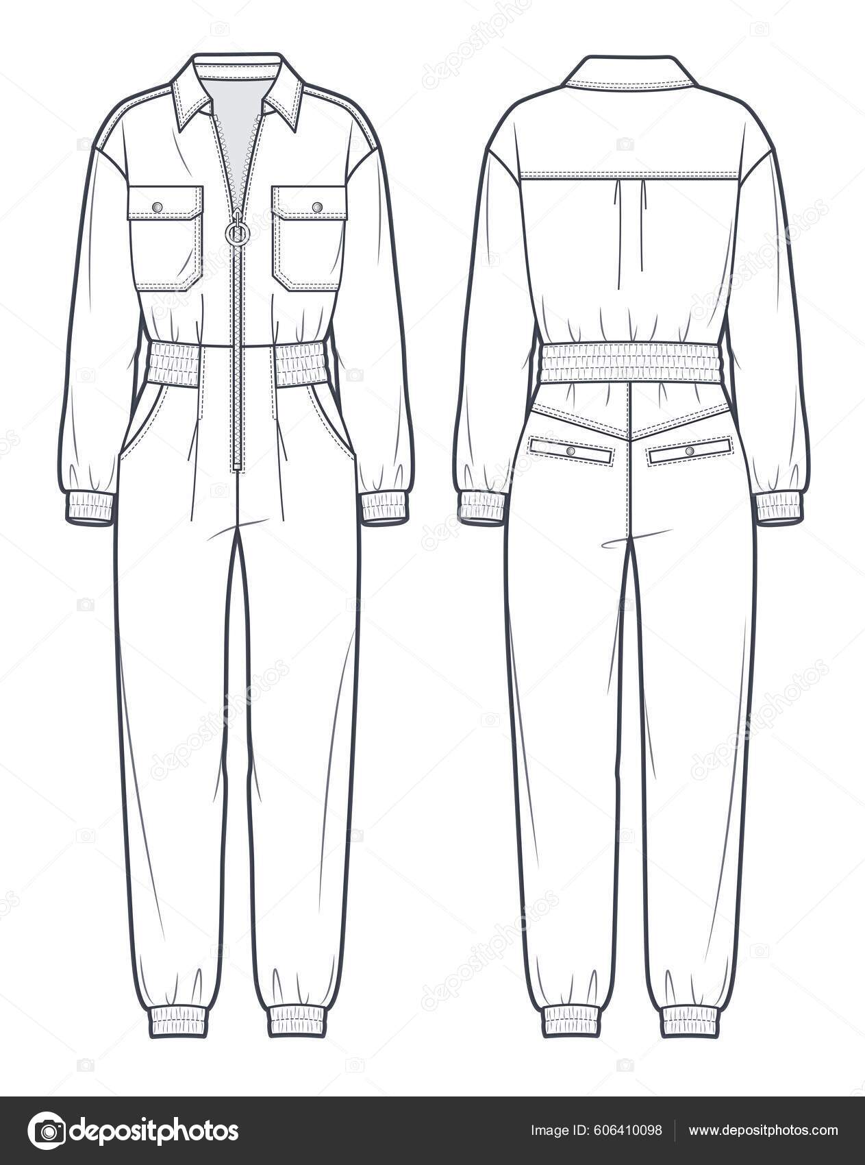 Unisex Dungaree Technical Fashion Illustration Zip Jumpsuit Fashion Flat Technical Stock Vector by Lubava.gl gmail 606410098