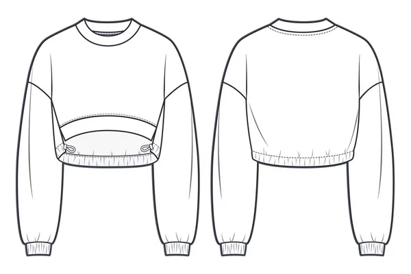 Unisex Cropped Sweatshirt Fashion Flat Technical Drawing Template Ilustrasi Mode - Stok Vektor